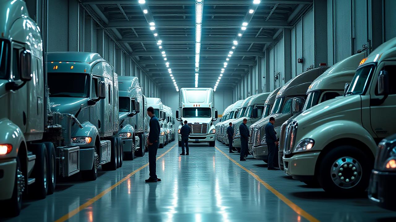 Линия коммерческих грузовиков в сервисном боксе Evergreen Auto Service