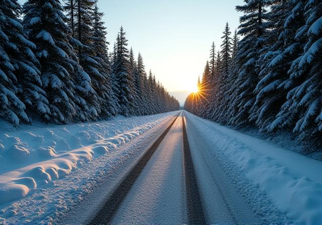 Заснеженная дорога на Аляске с глубокими колеями