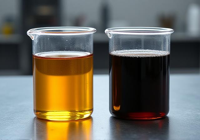 Сравнение чистого свежего масла и отработанного черного масла